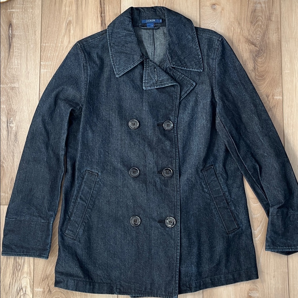 J Crew Denim Double Breasted Pea Coat Blue Size Small
